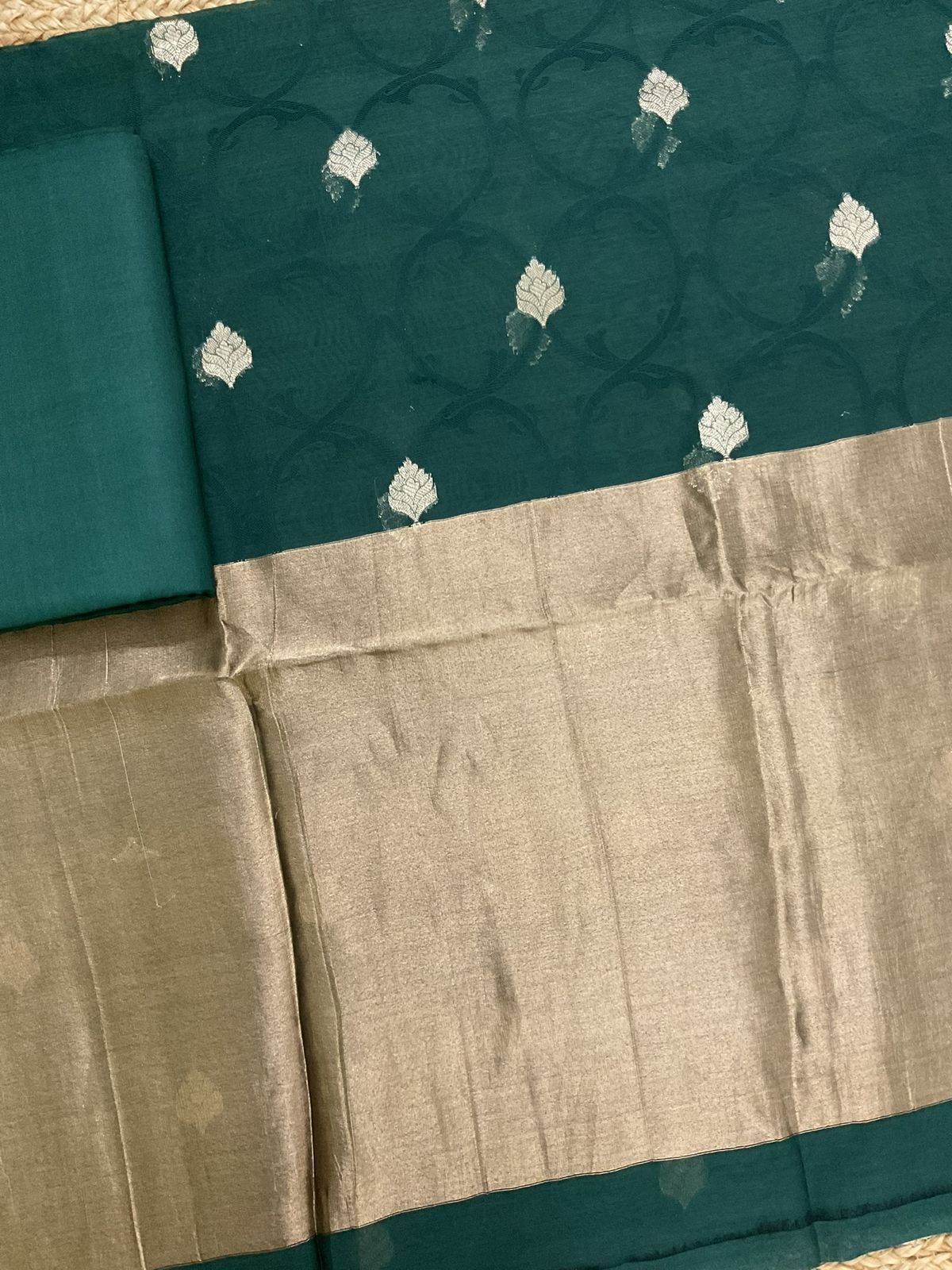 Pure Chanderi Self Weaved Banarasi Weaved Suit - Green
