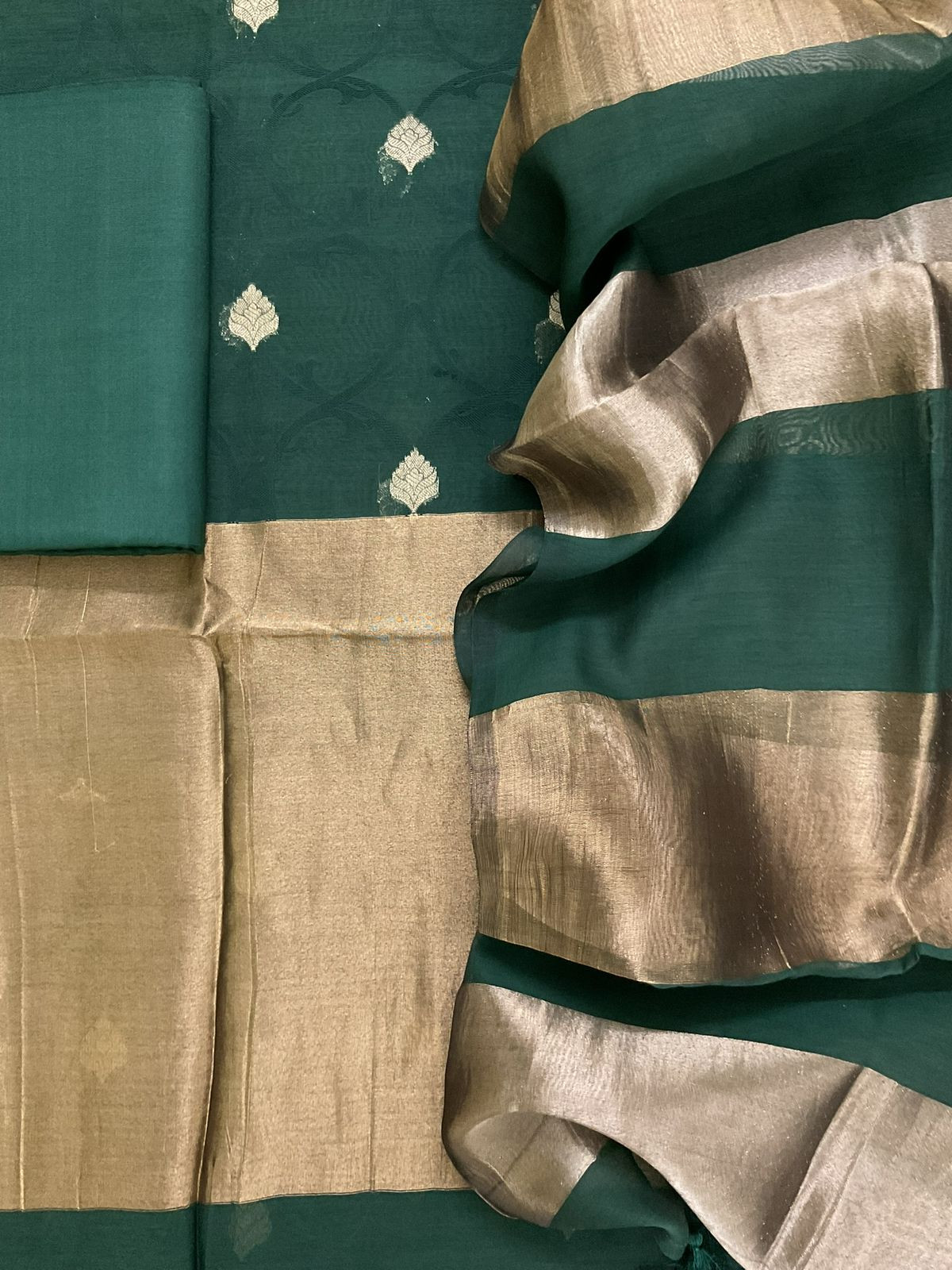 Pure Chanderi Self Weaved Banarasi Weaved Suit - Green