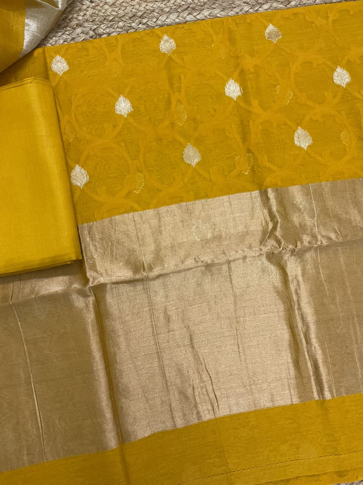 Pure Chanderi Self Weaved Banarasi Weaved Suit - Yellow