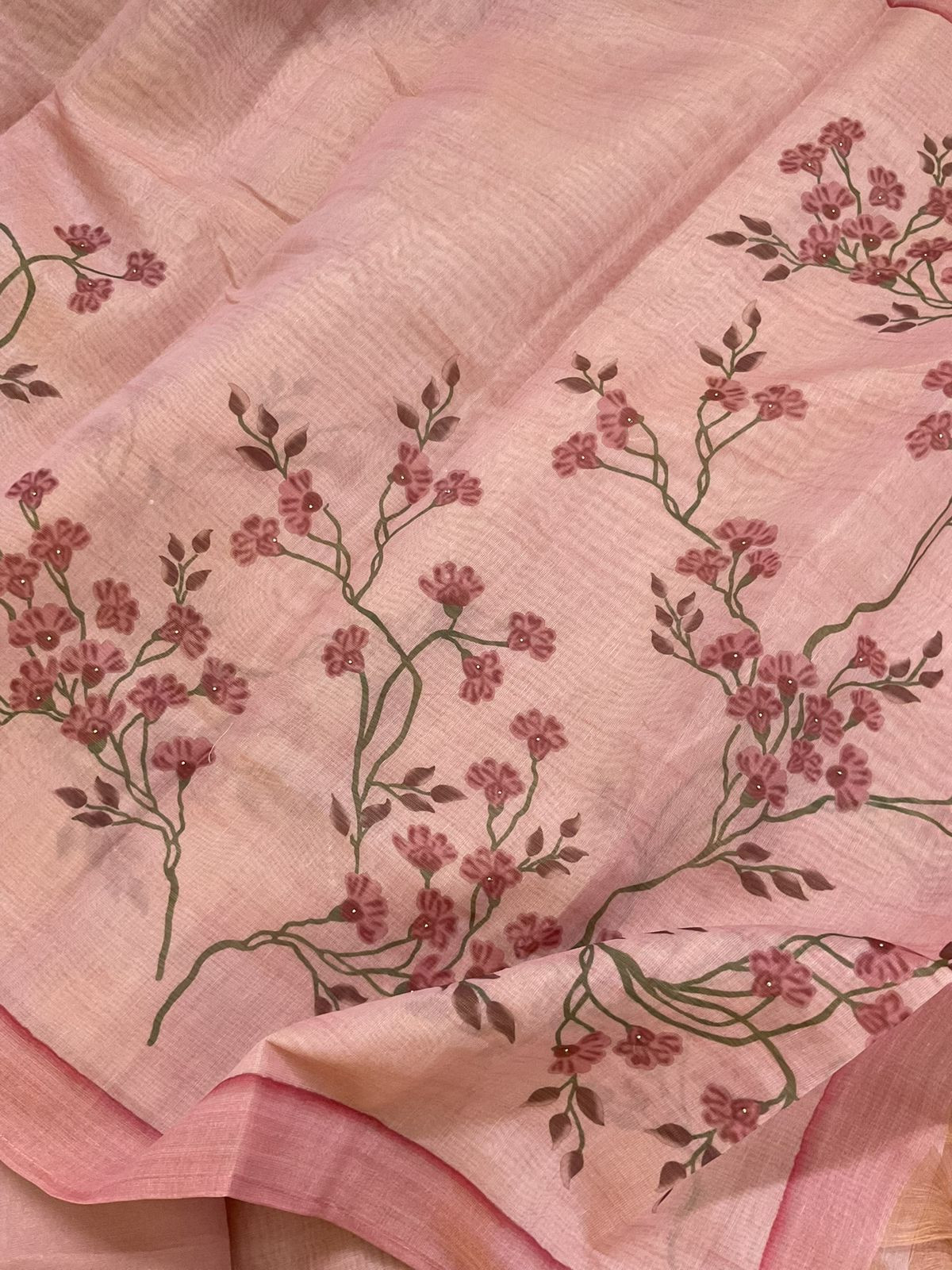Soft Tissue Slub Cotton Printed Embroidered Suit - Peachish Pink