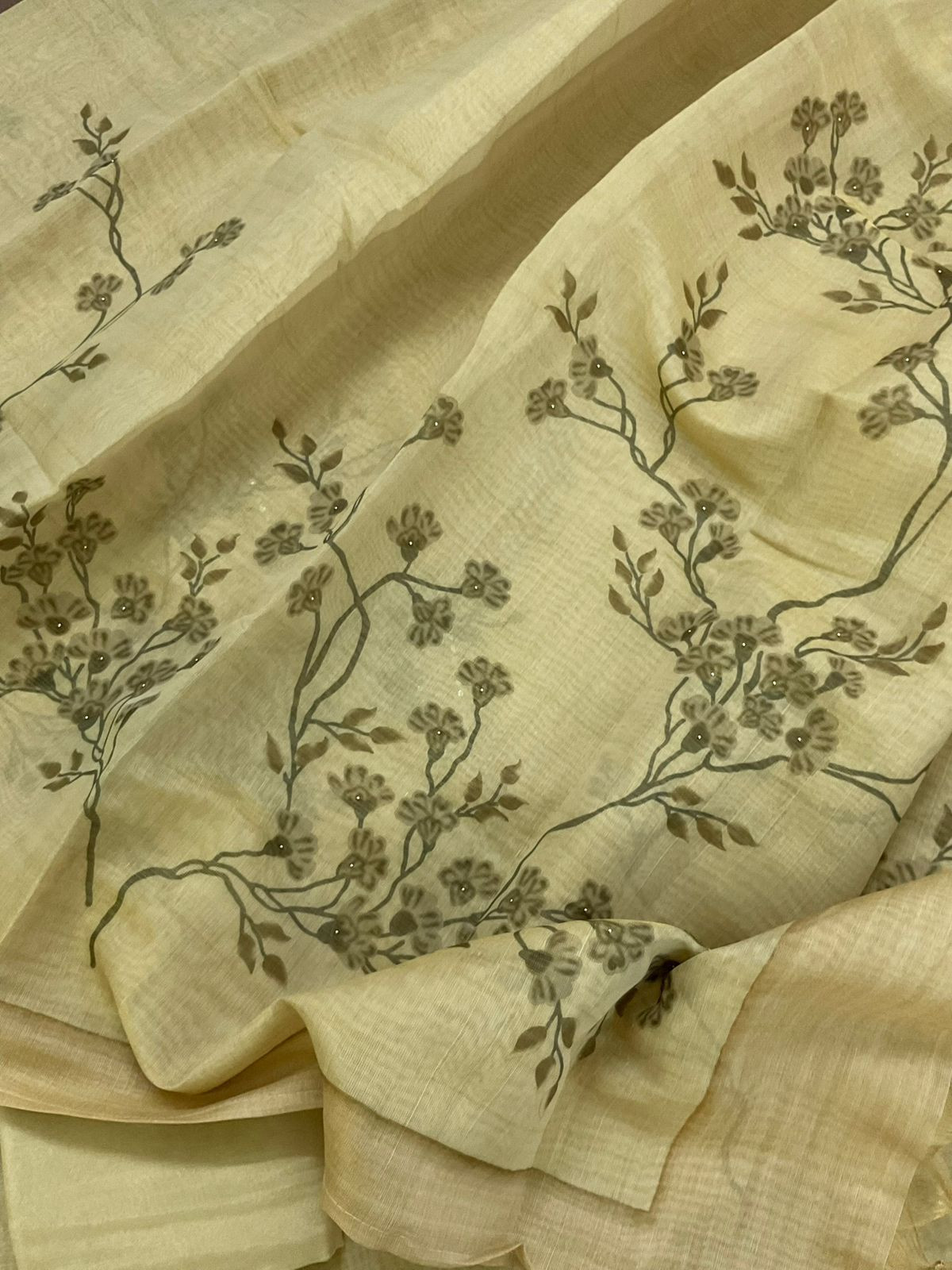 Soft Tissue Slub Cotton Printed Embroidered Suit - Green