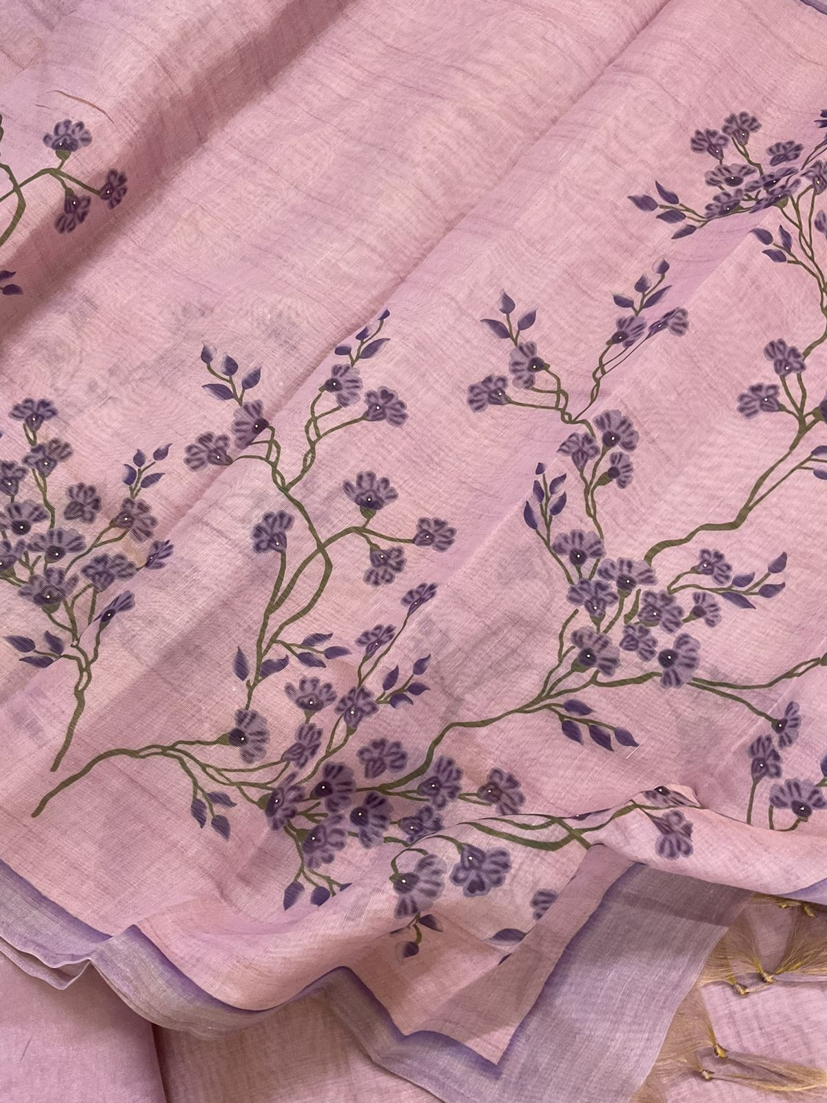 Soft Tissue Slub Cotton Printed Embroidered Suit - Lavender