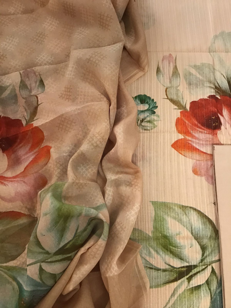 Image of Pure Cotton Printed Self Weaved Suit - Beige