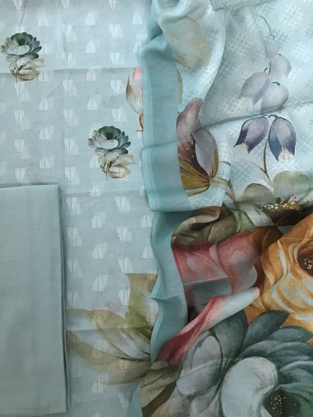 Pure Cotton Printed Self Weaved Suit - Blue