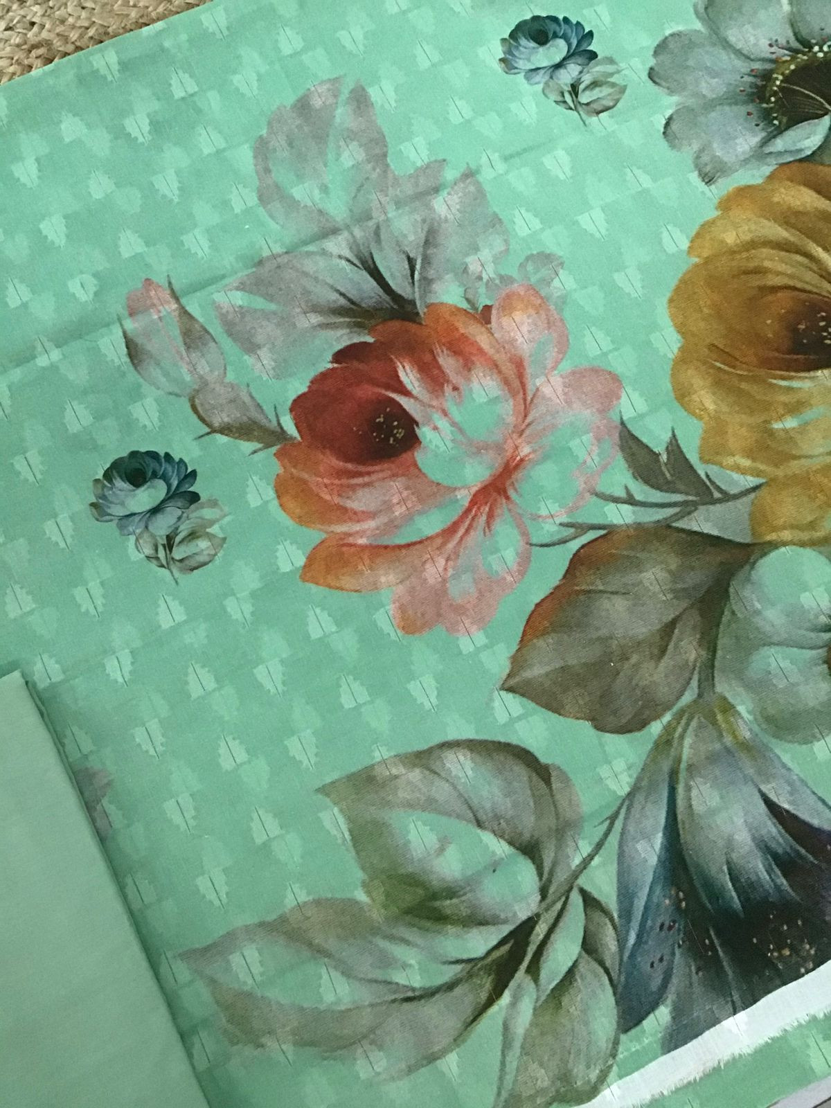 Pure Cotton Printed Self Weaved Suit - Green