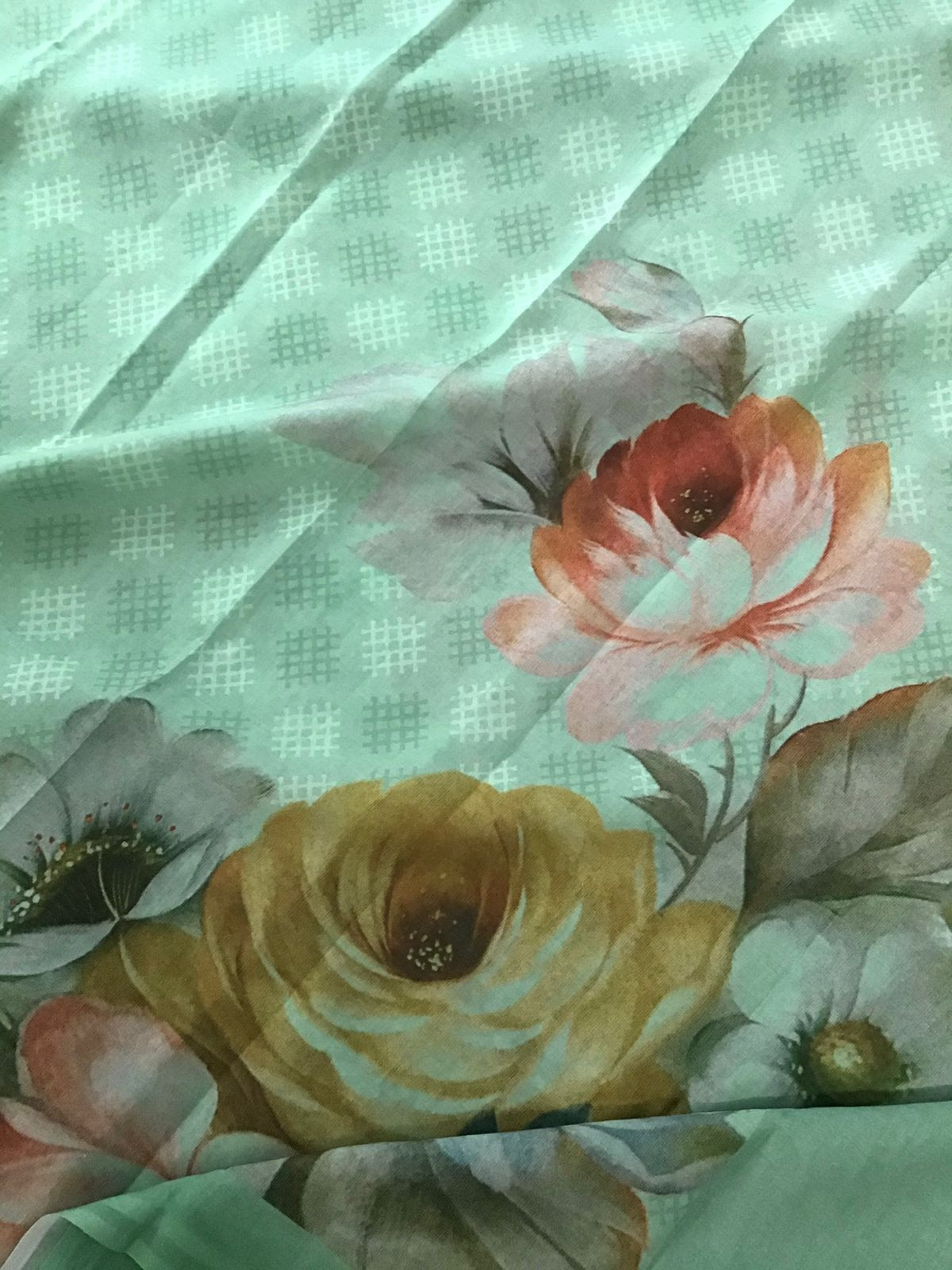 Pure Cotton Printed Self Weaved Suit - Green