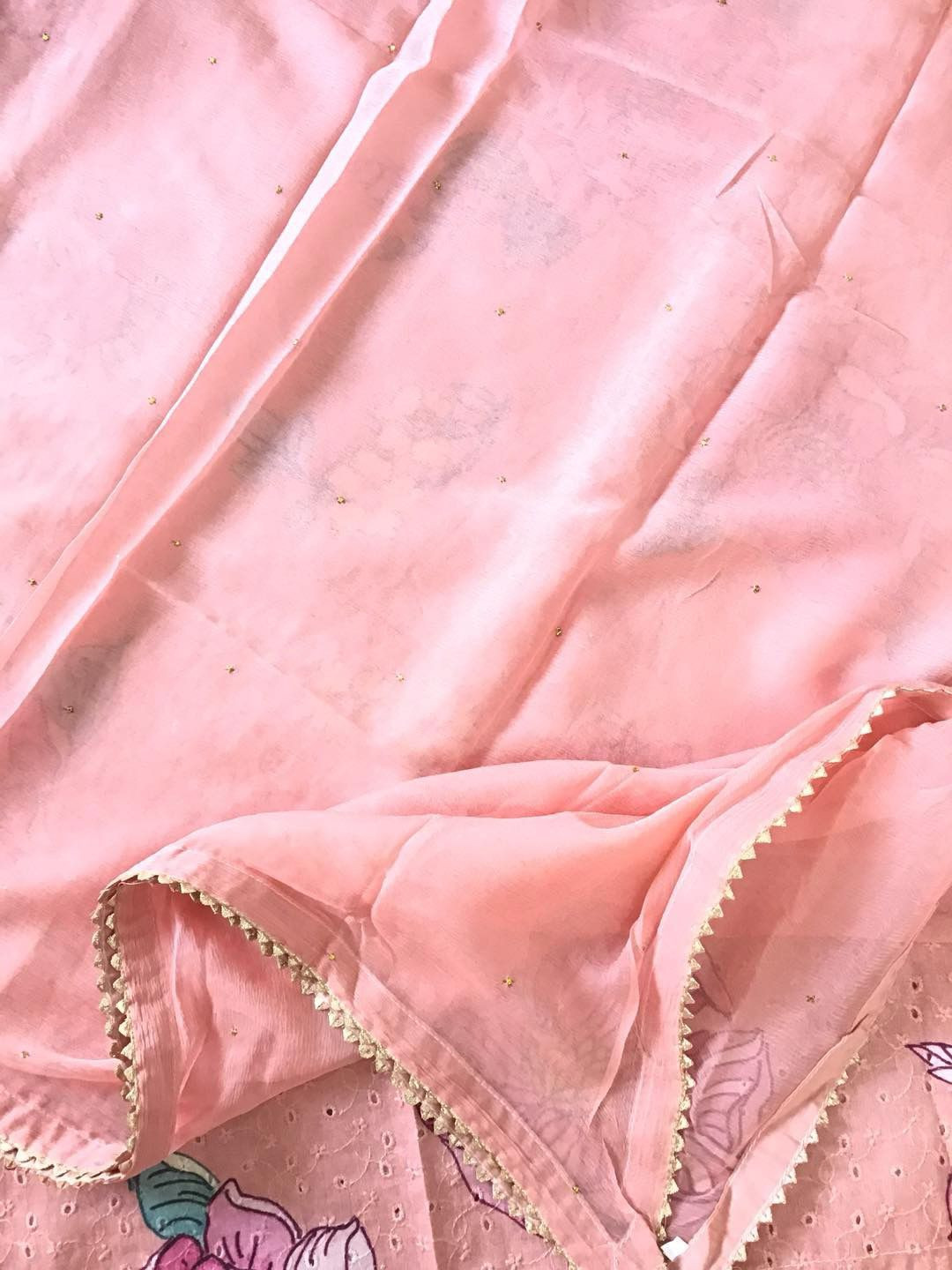 Pure Cotton Printed Embroidered Suit - Peach