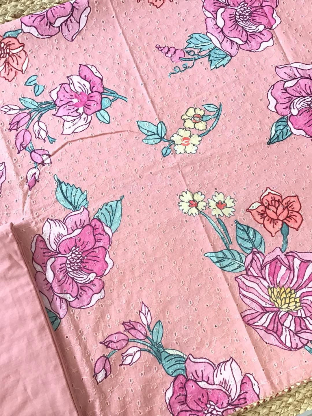 Pure Cotton Printed Embroidered Suit - Peach