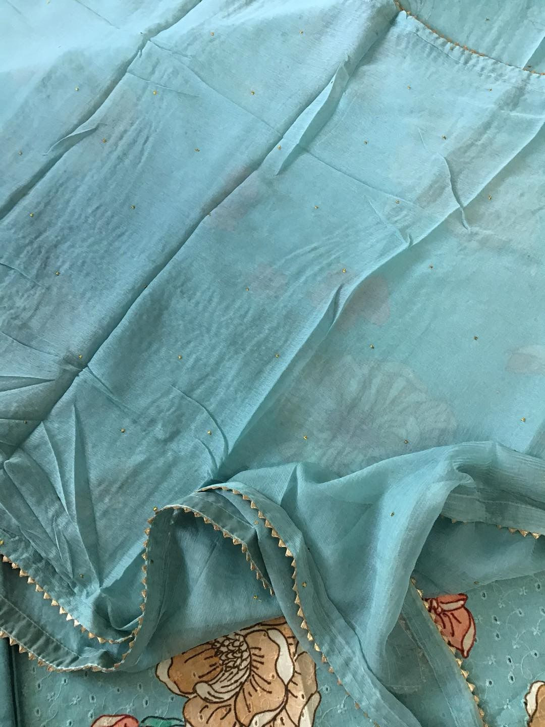 Pure Cotton Printed Embroidered Suit - Blue