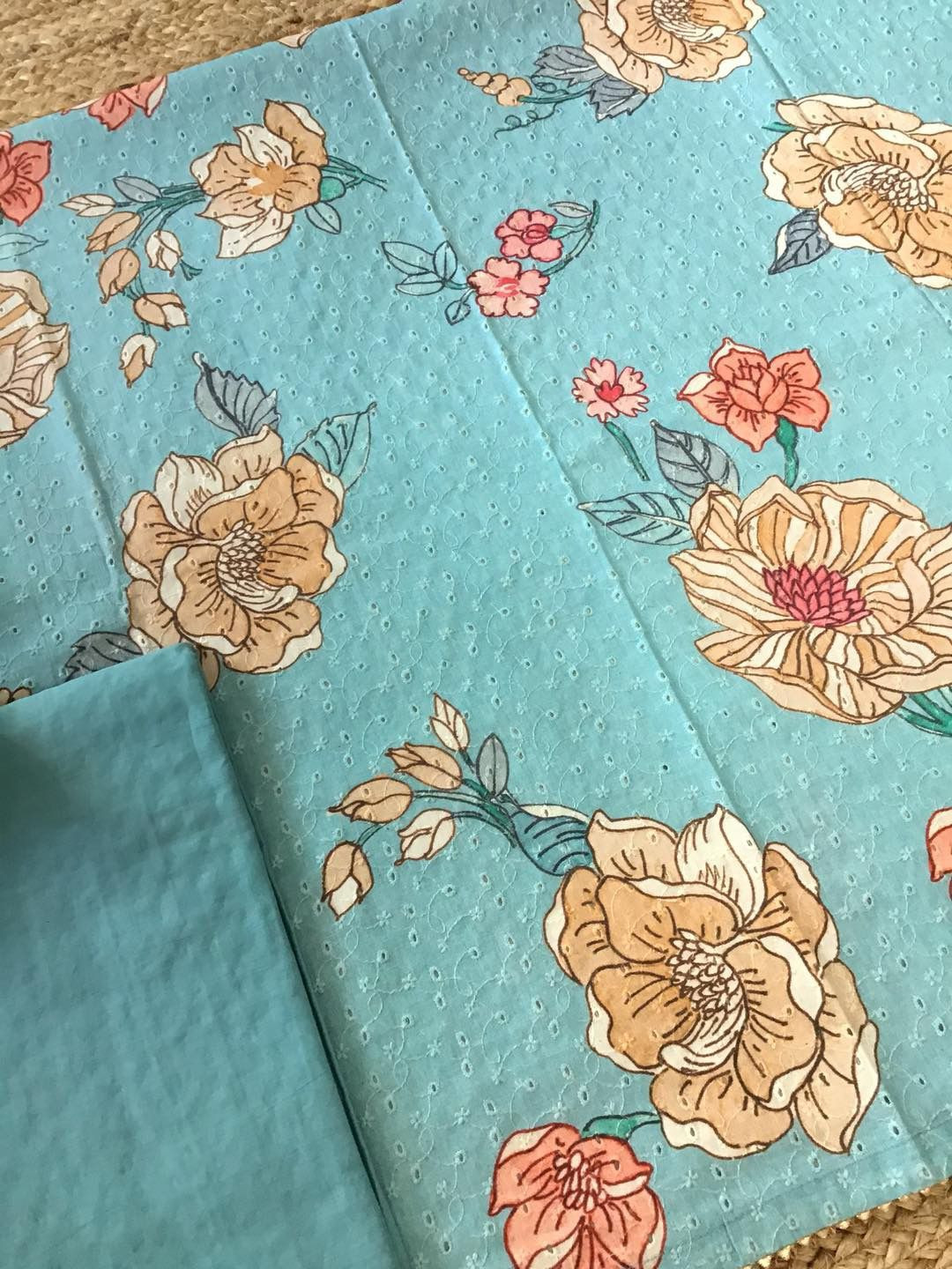 Pure Cotton Printed Embroidered Suit - Blue