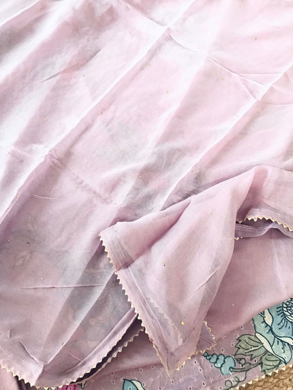 Pure Cotton Printed Embroidered Suit - Lavender