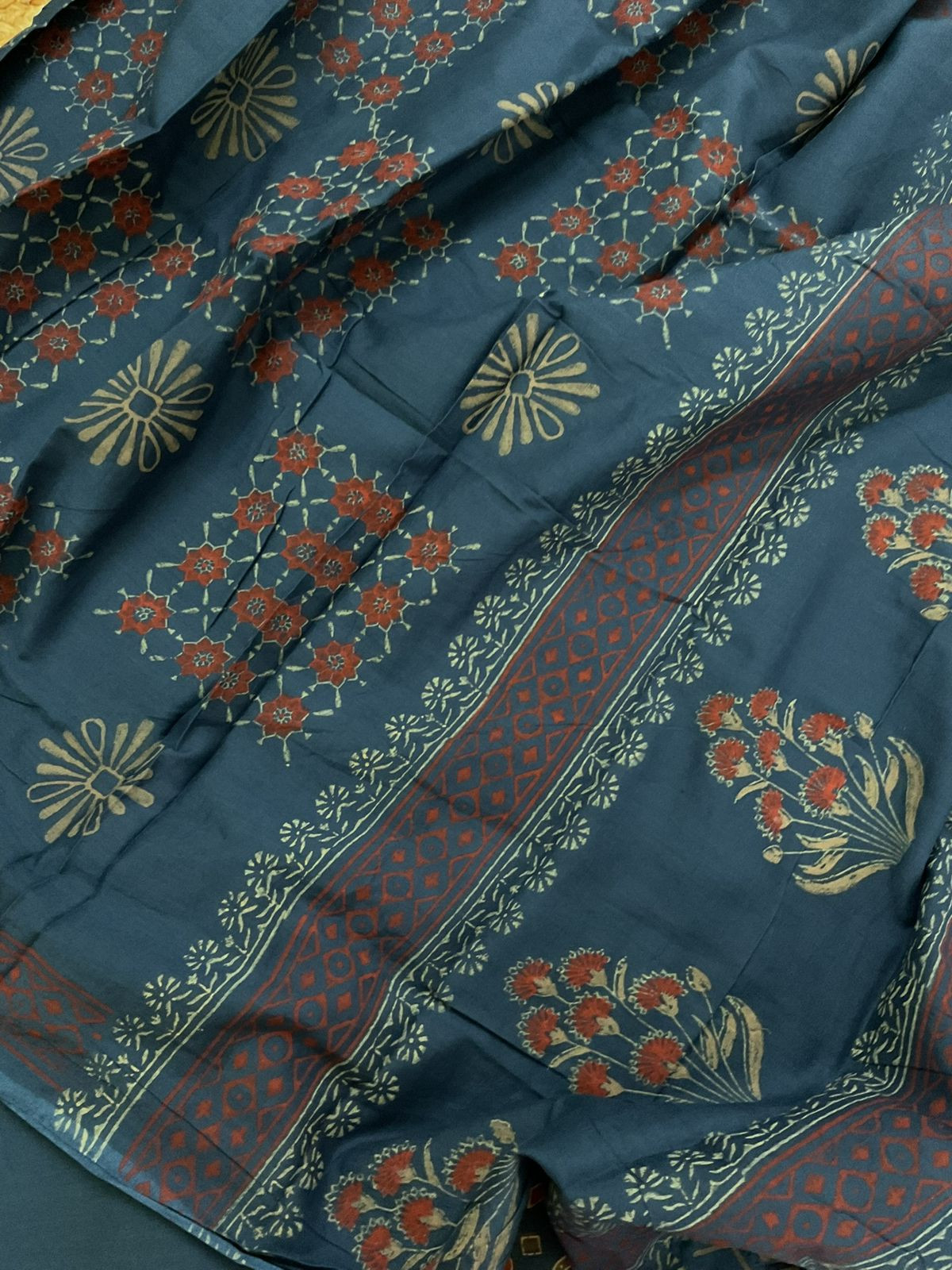Pure Cotton Printed Embroidered Suit - Blue