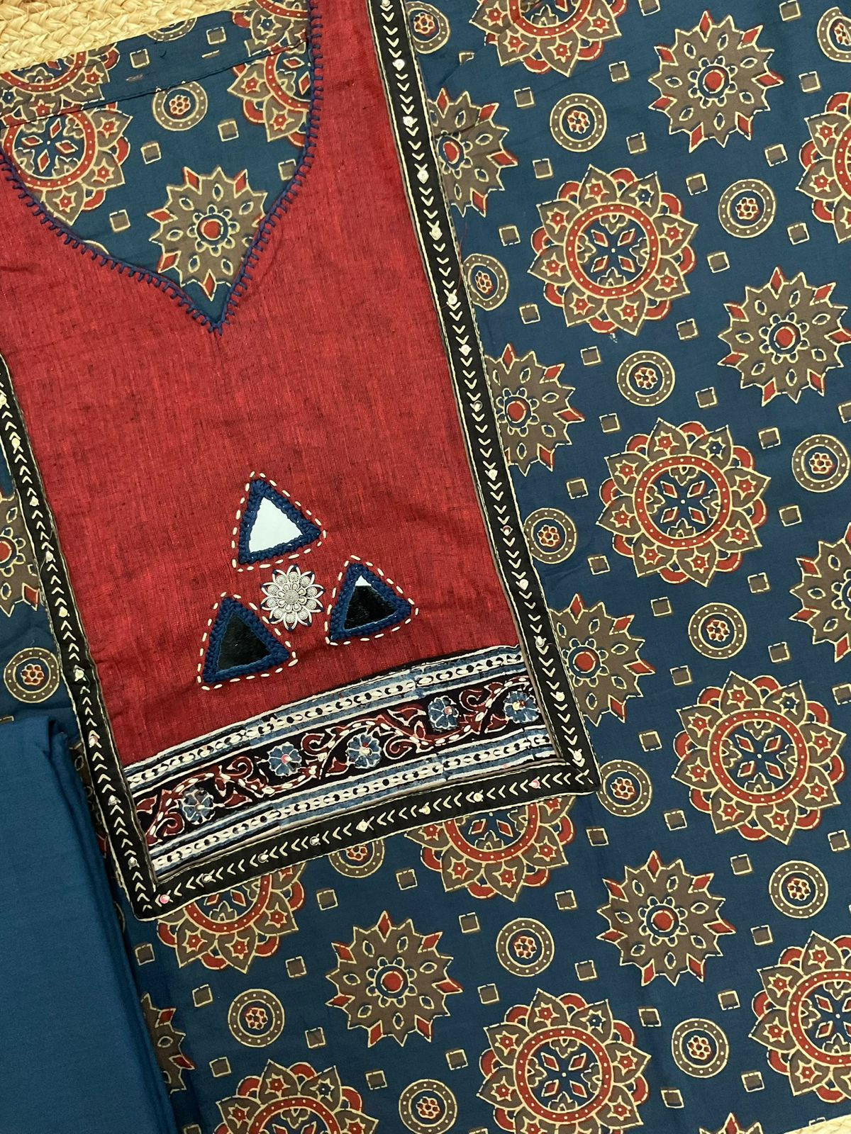 Pure Cotton Printed Embroidered Suit - Blue