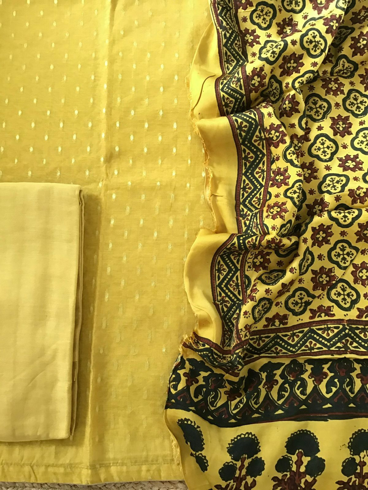 Pure Chanderi Printed Banarasi Weaved Suit - Yellow