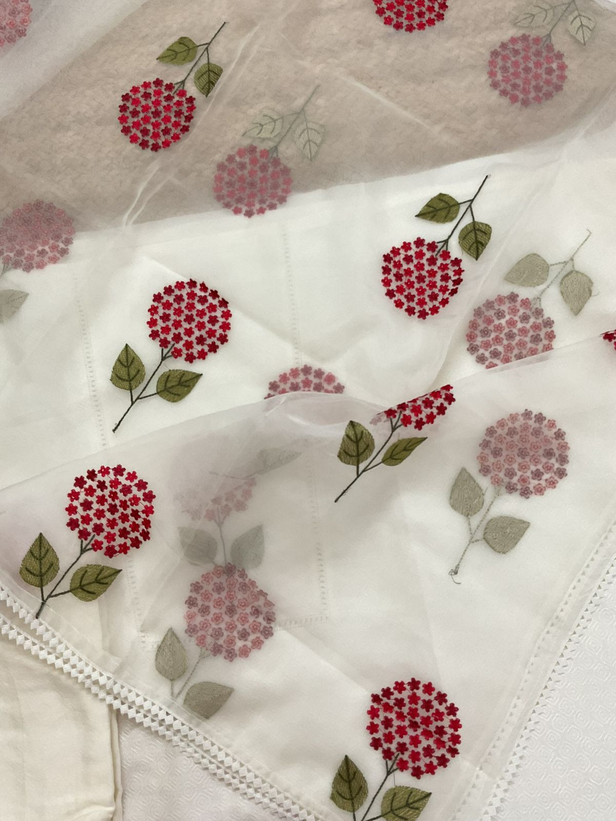 Pure Cotton Silk Self Weaved Embroidered Suit - Off White