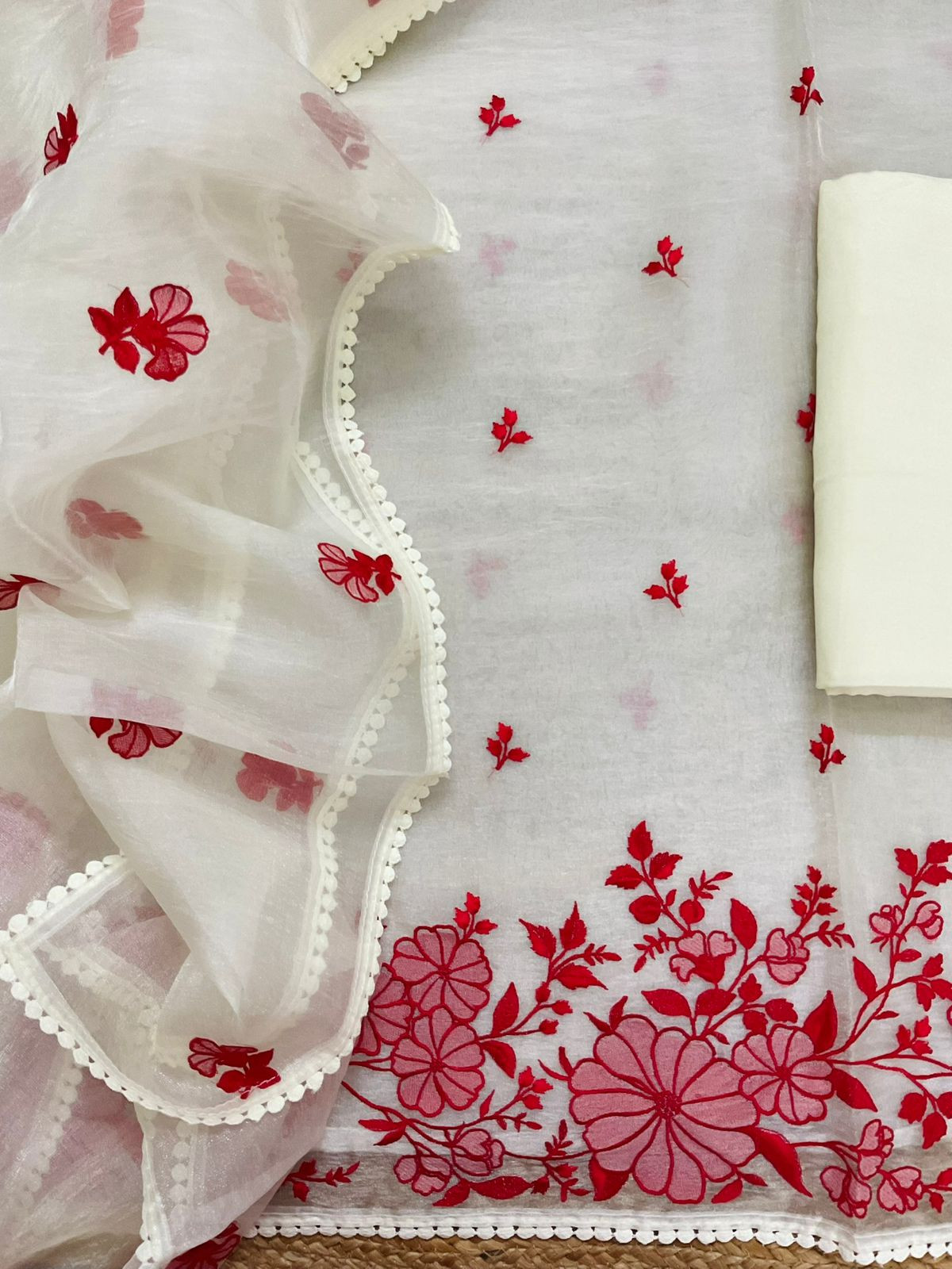 Soft Tissue Embroidered Suit - Cream