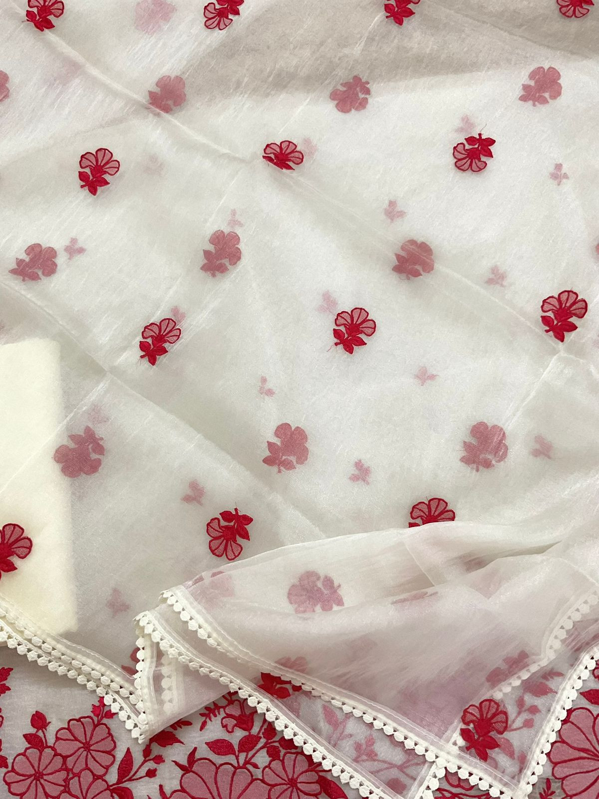 Soft Tissue Embroidered Suit - Cream