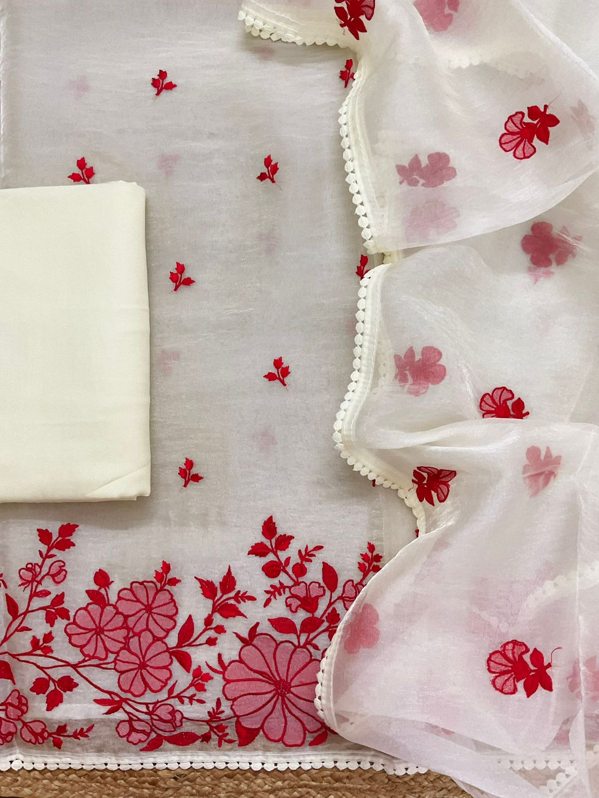 Soft Tissue Embroidered Suit - Cream