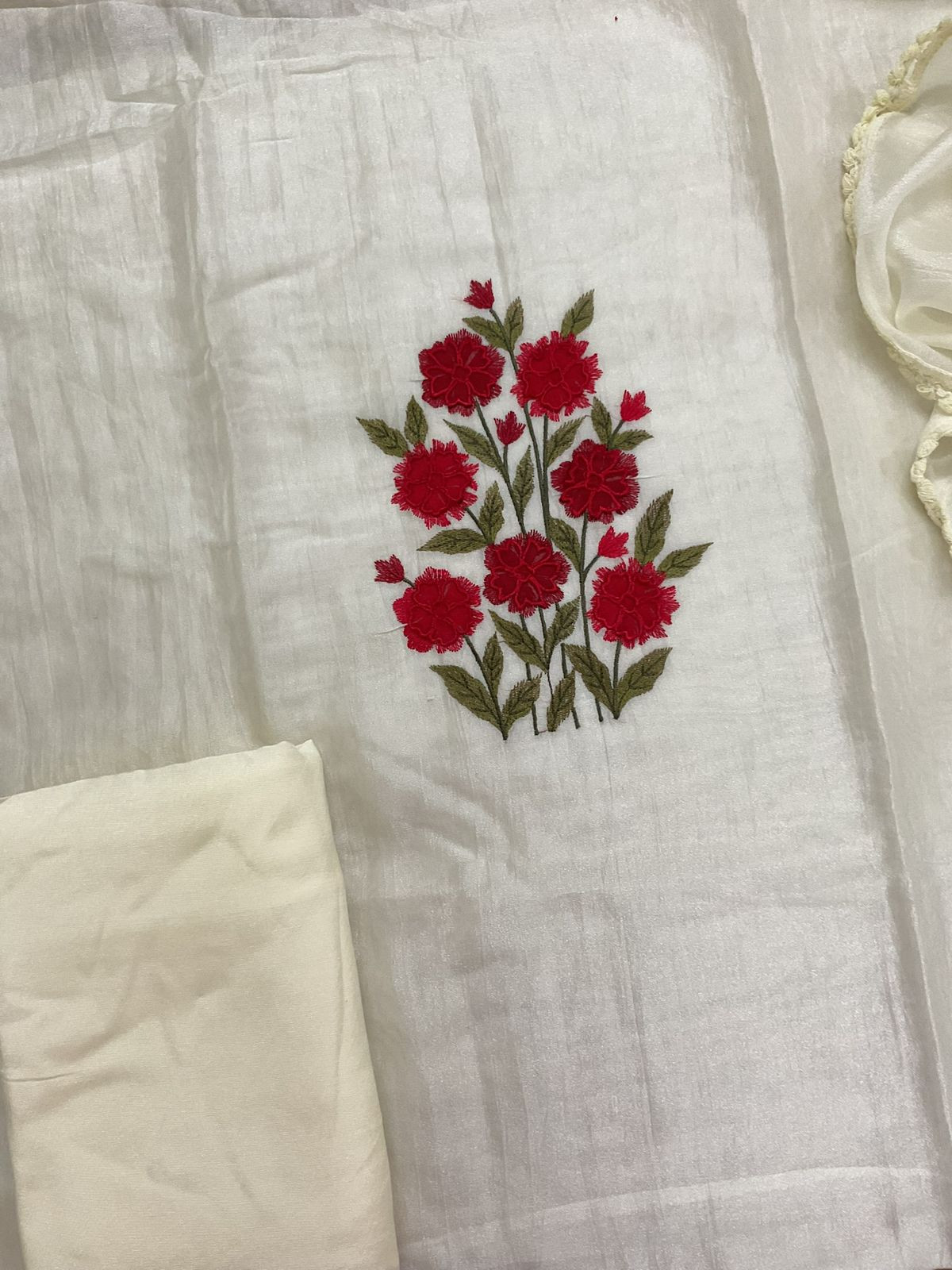 Soft Tissue Embroidered Suit - Cream