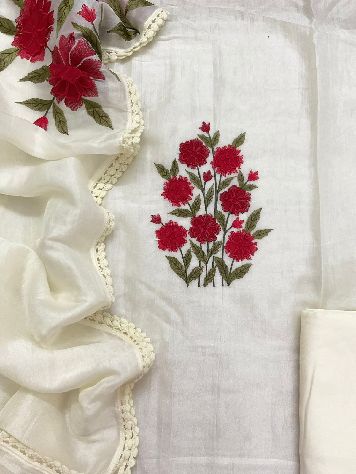 Soft Tissue Embroidered Suit - Cream