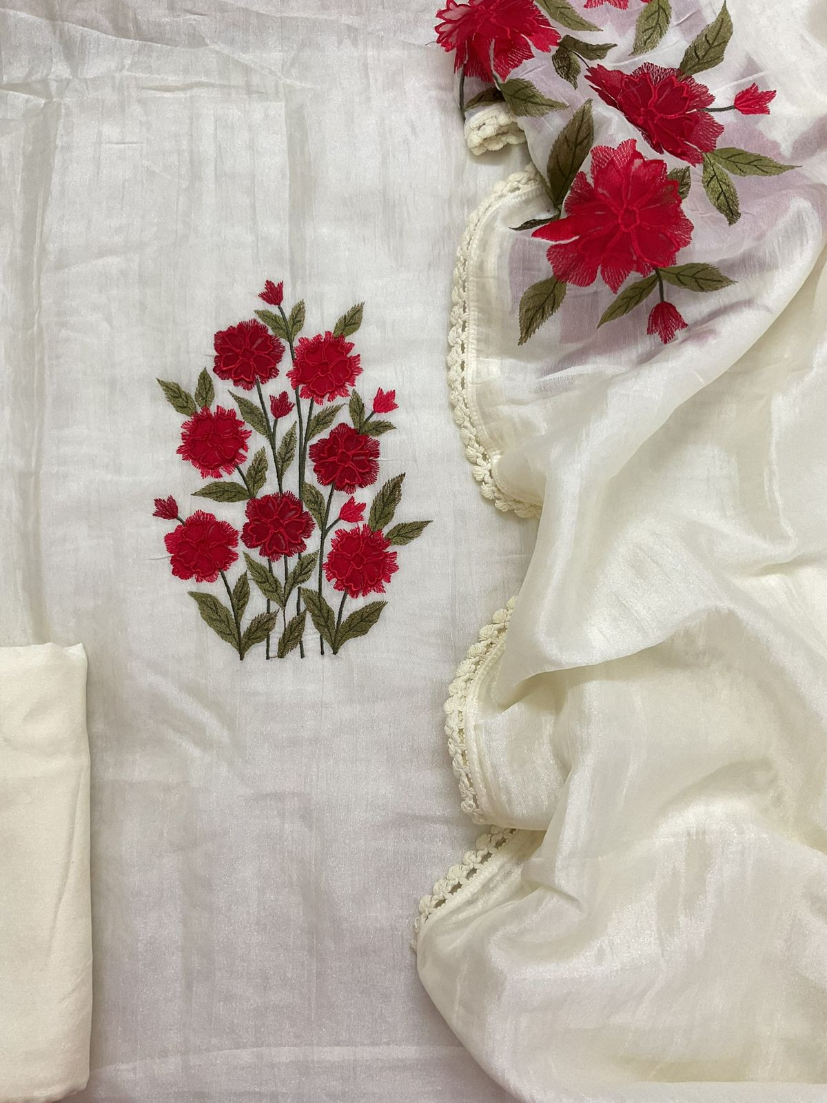 Soft Tissue Embroidered Suit - Cream