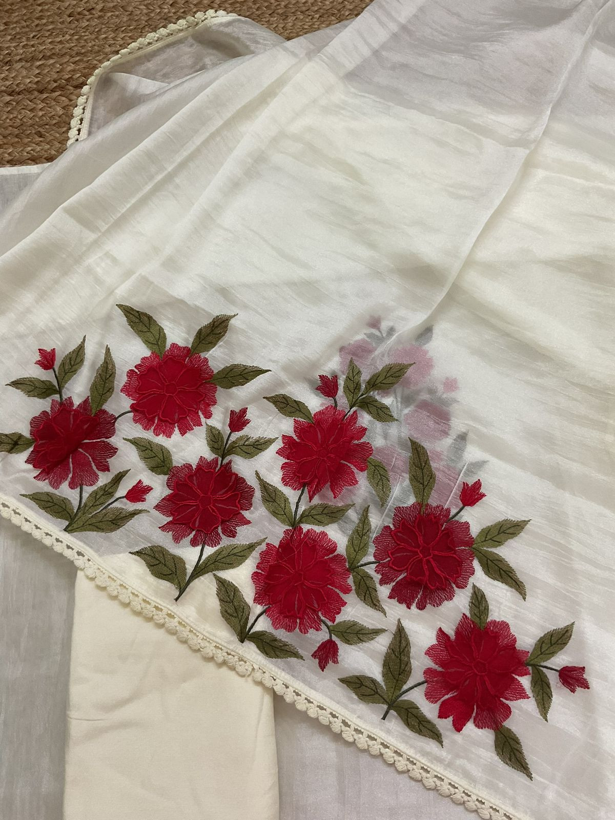 Soft Tissue Embroidered Suit - Cream