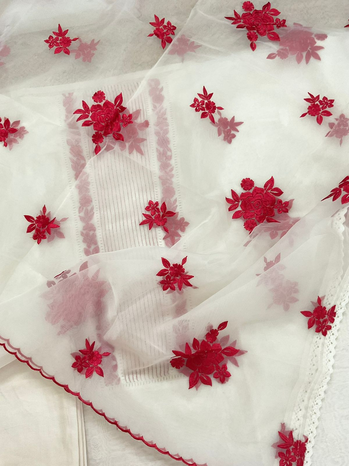 Pure Chanderi Self Weaved Embroidered Suit - Cream