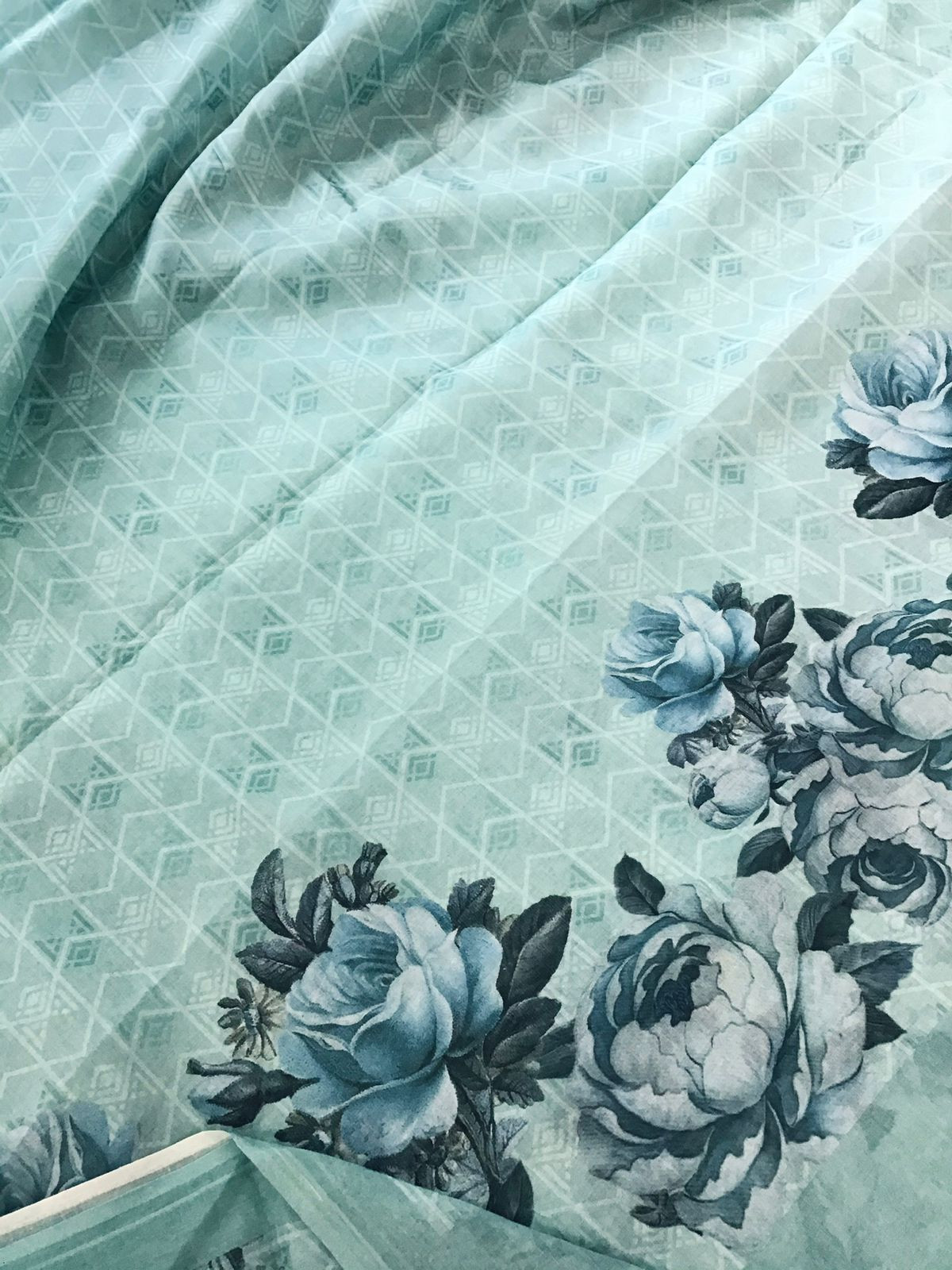 Pure Cotton Printed Self Weaved Suit - Blue