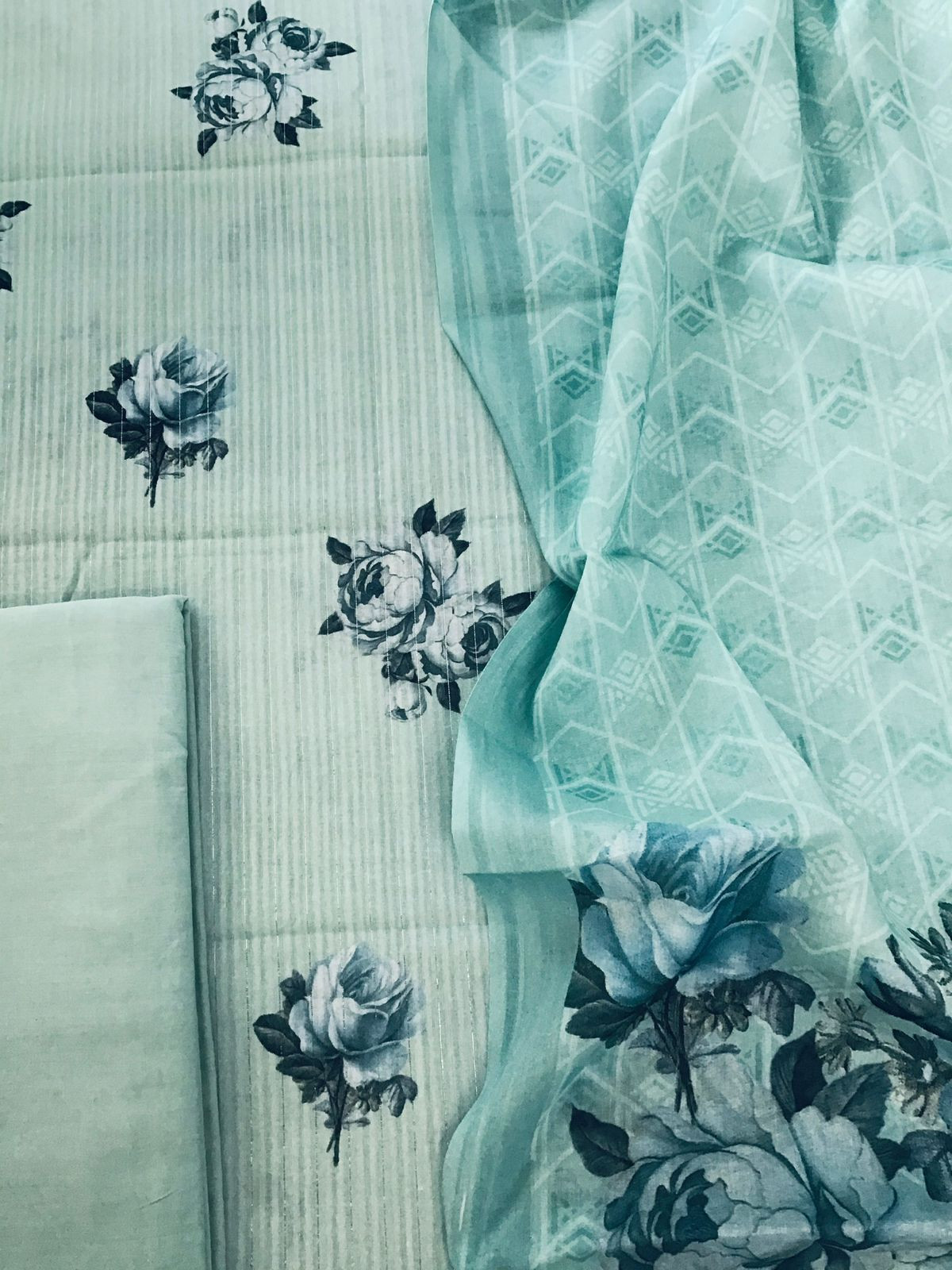 Pure Cotton Printed Self Weaved Suit - Blue