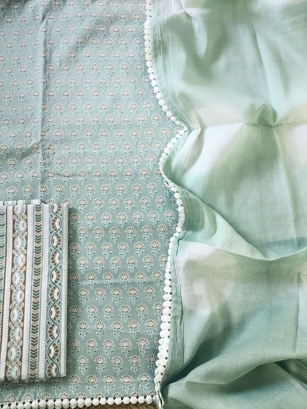 Pure Cotton Printed Suit - Green