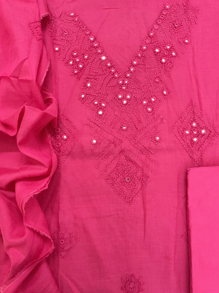 Image of Pure Chanderi Embroidered Suit - Pink