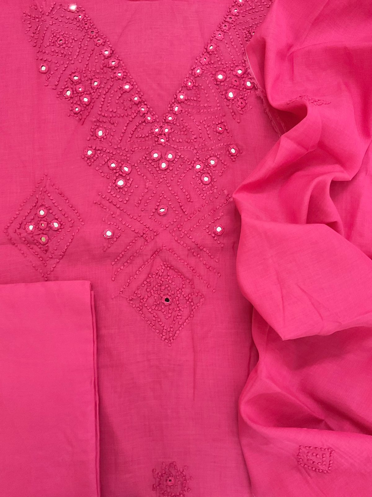 Pure Chanderi Embroidered Suit - Pink