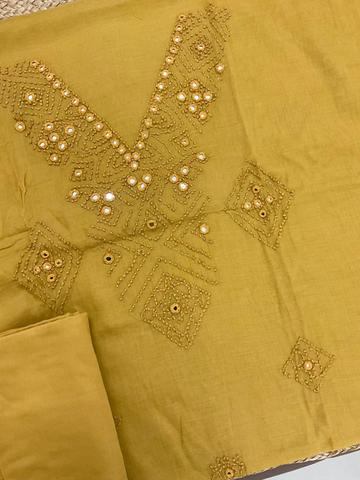 Pure Chanderi Embroidered Suit - Mustard