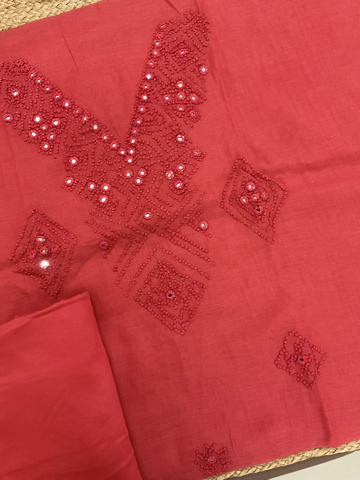 Pure Chanderi Embroidered Suit - Red
