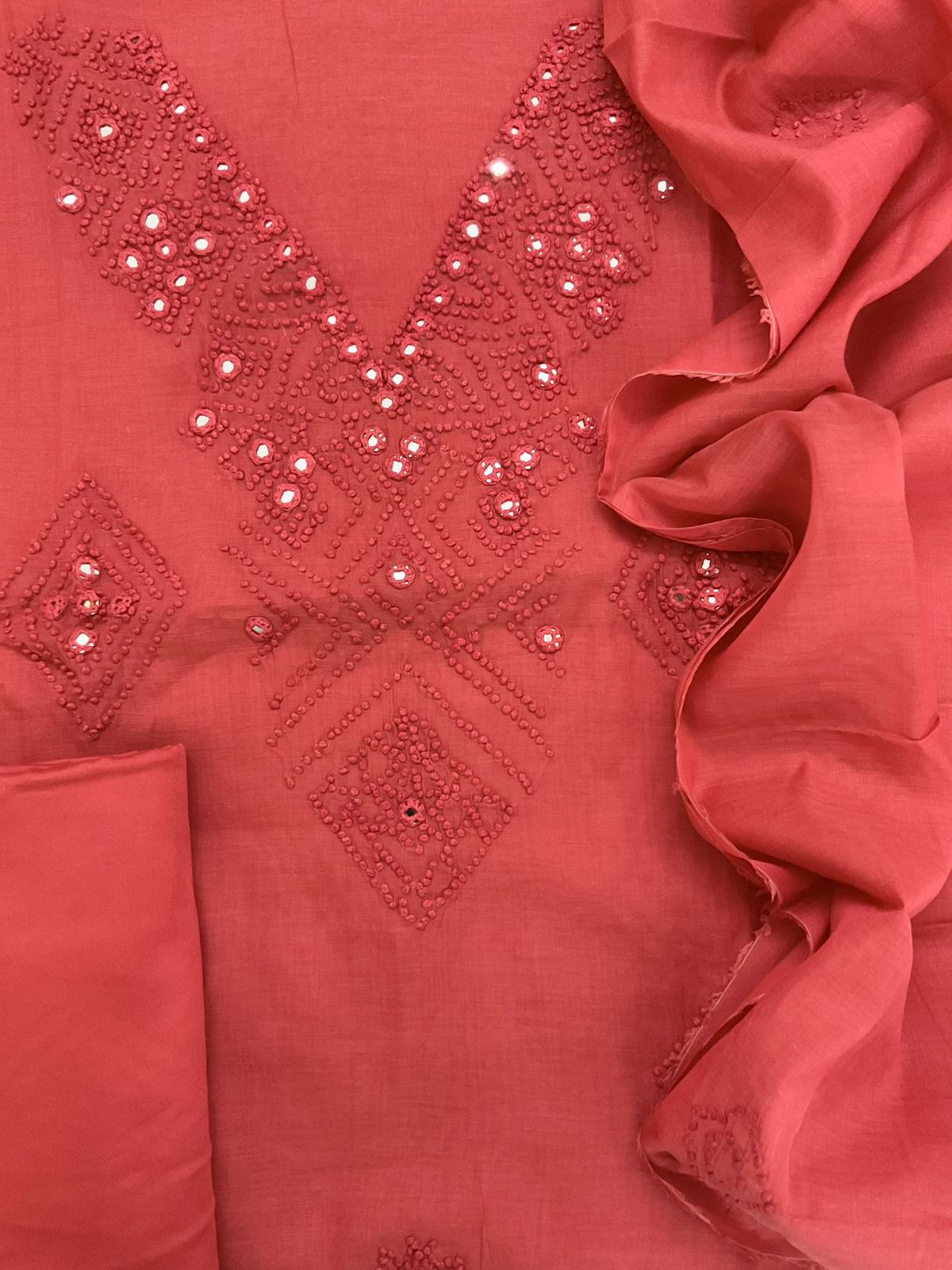 Pure Chanderi Embroidered Suit - Red