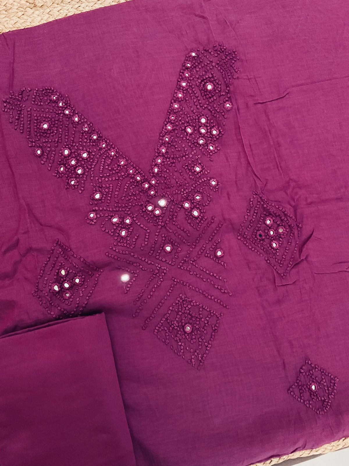 Pure Chanderi Embroidered Suit - Wine