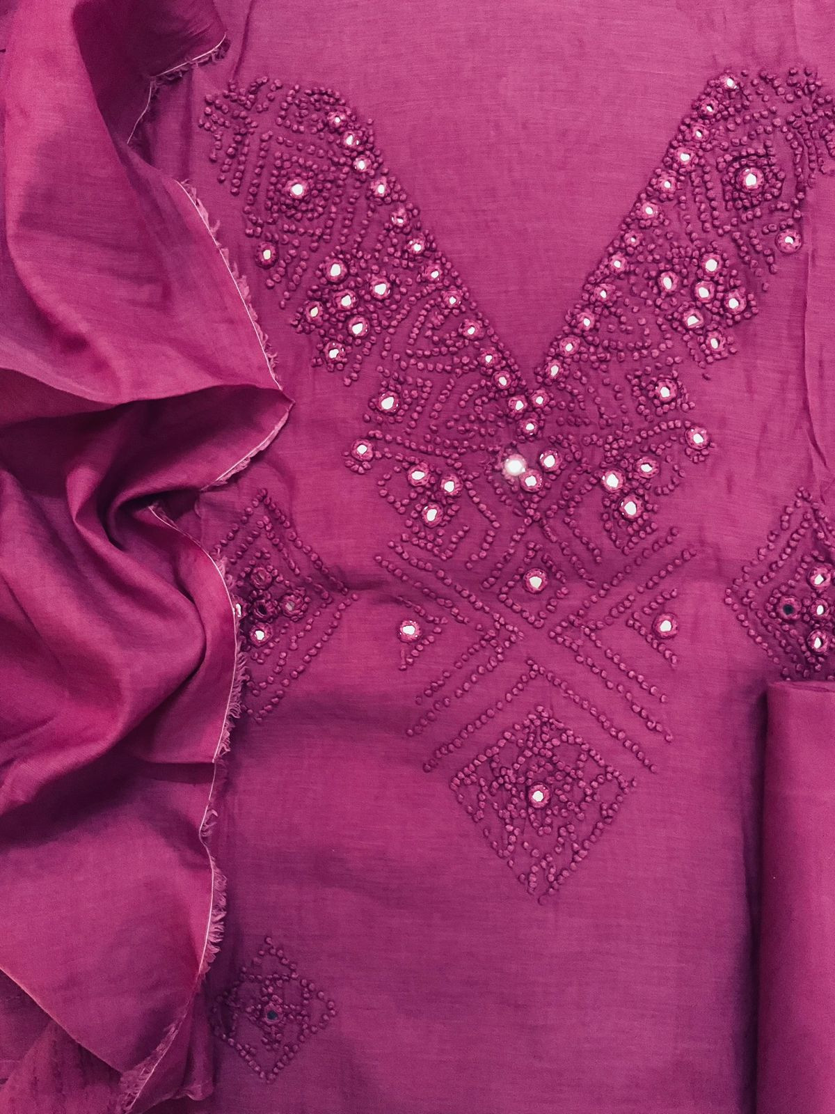 Pure Chanderi Embroidered Suit - Wine