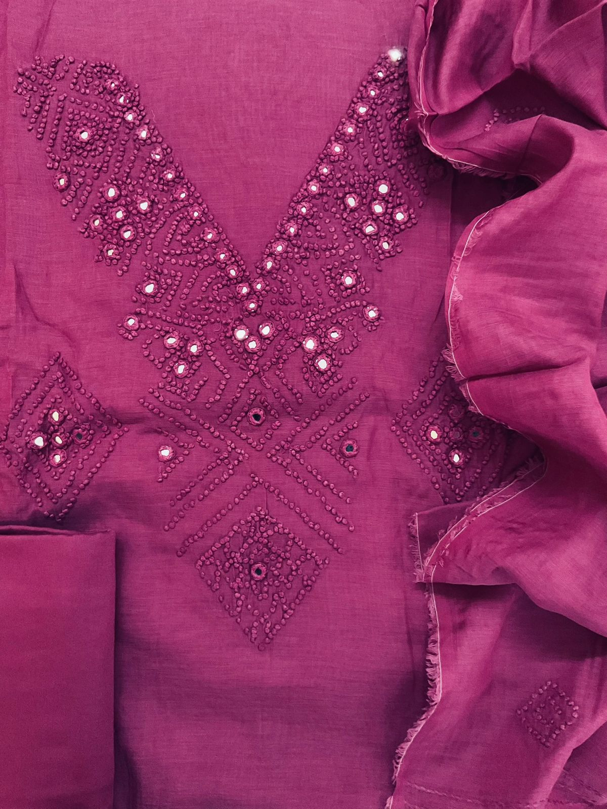 Pure Chanderi Embroidered Suit - Wine