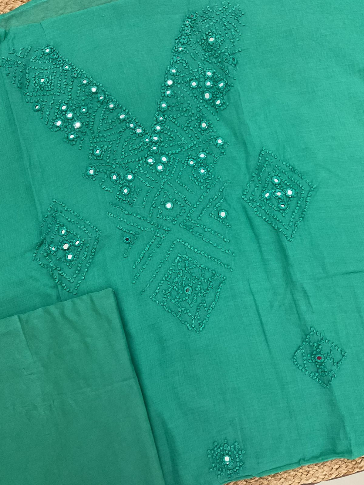 Pure Chanderi Embroidered Suit - Green