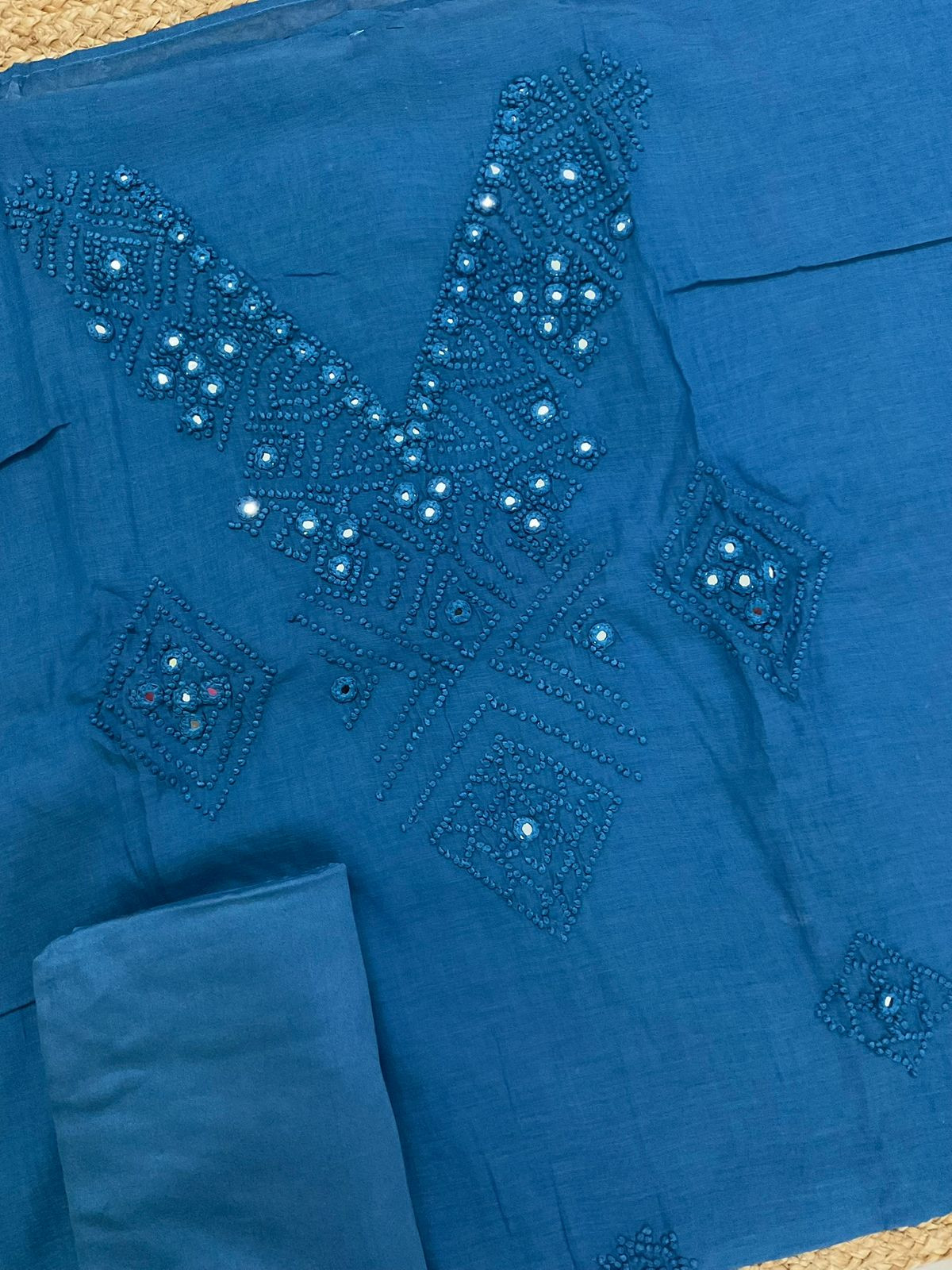Pure Chanderi Embroidered Suit - Blue