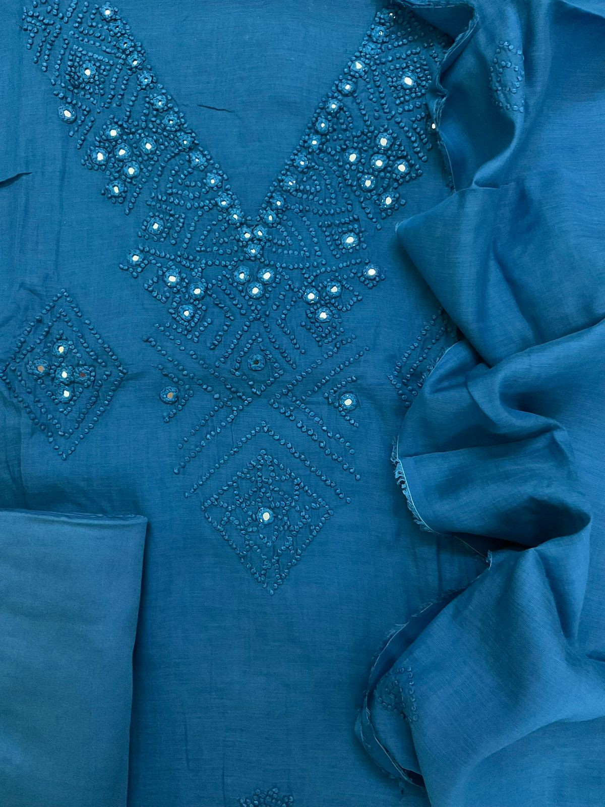 Pure Chanderi Embroidered Suit - Blue