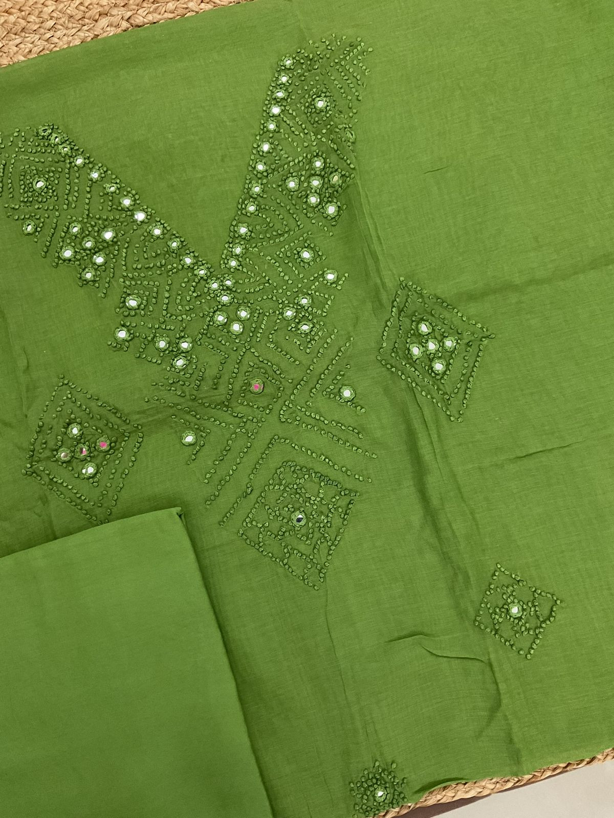 Pure Chanderi Embroidered Suit - Green