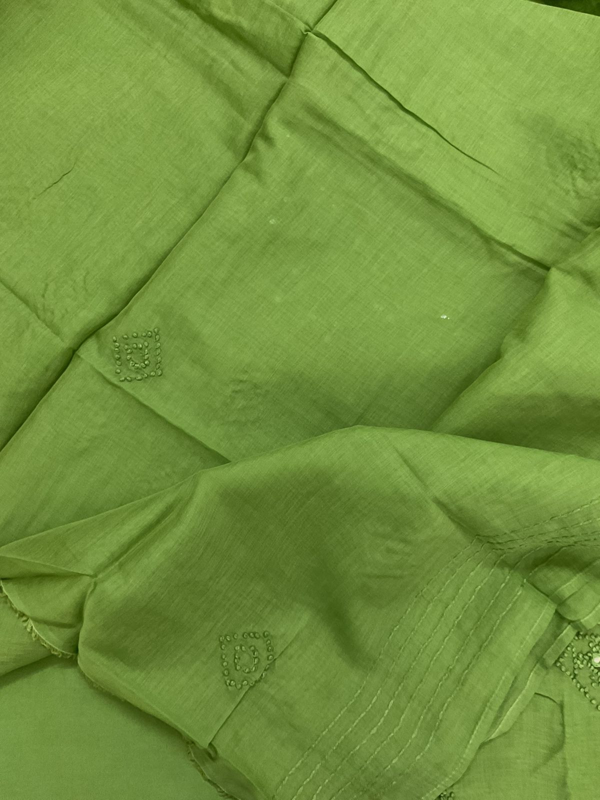 Pure Chanderi Embroidered Suit - Green