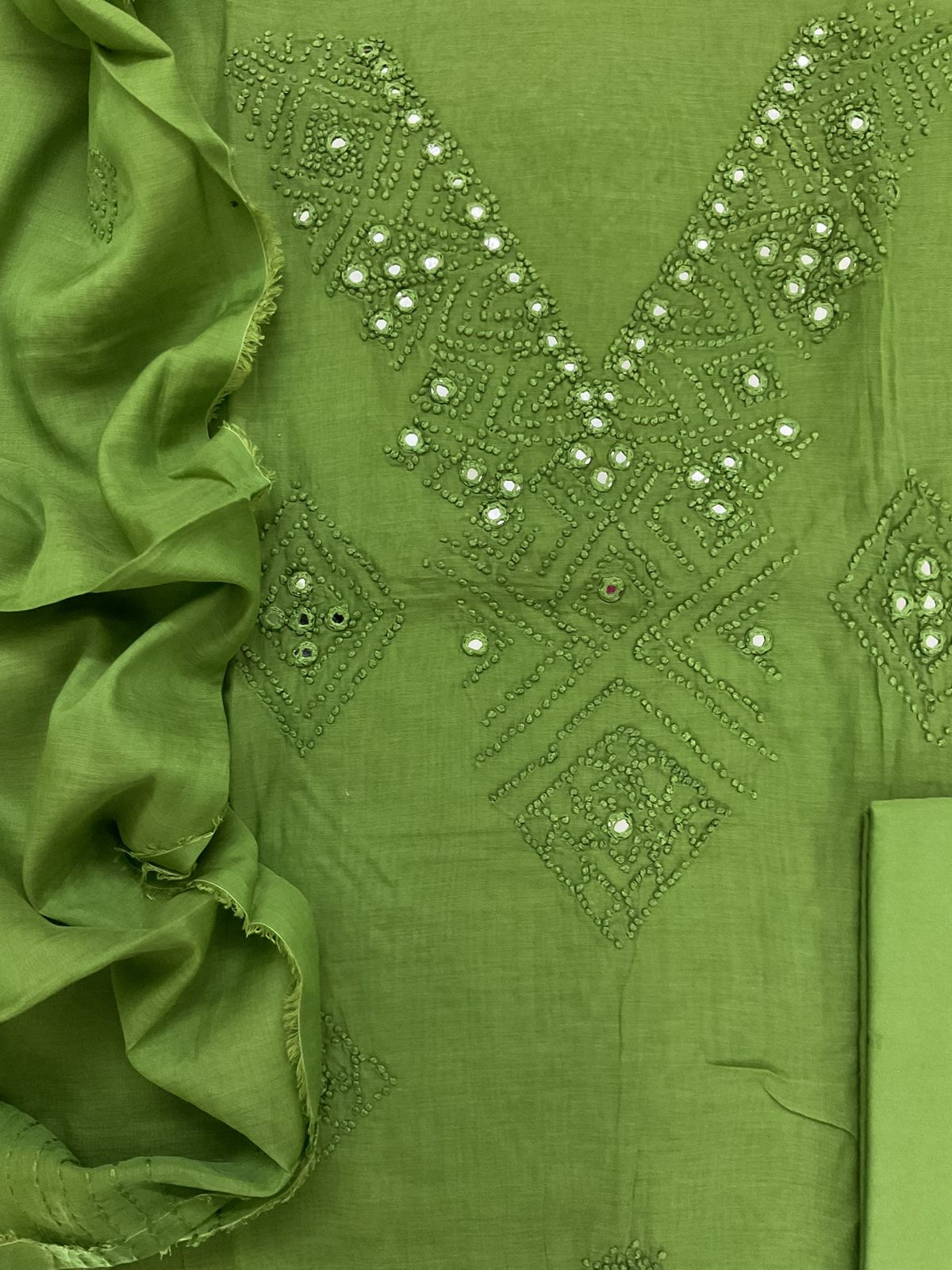 Pure Chanderi Embroidered Suit - Green