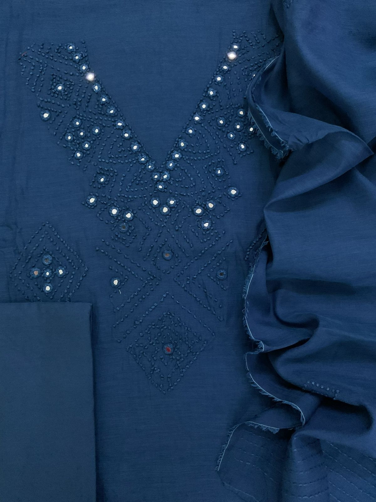 Pure Chanderi Embroidered Suit - Blue