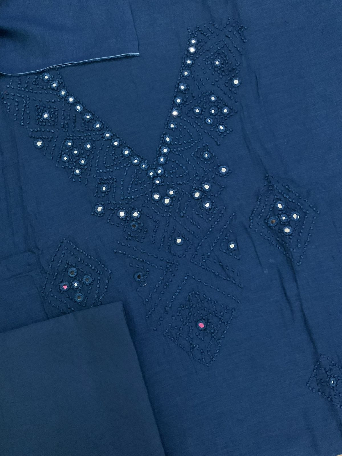 Pure Chanderi Embroidered Suit - Blue