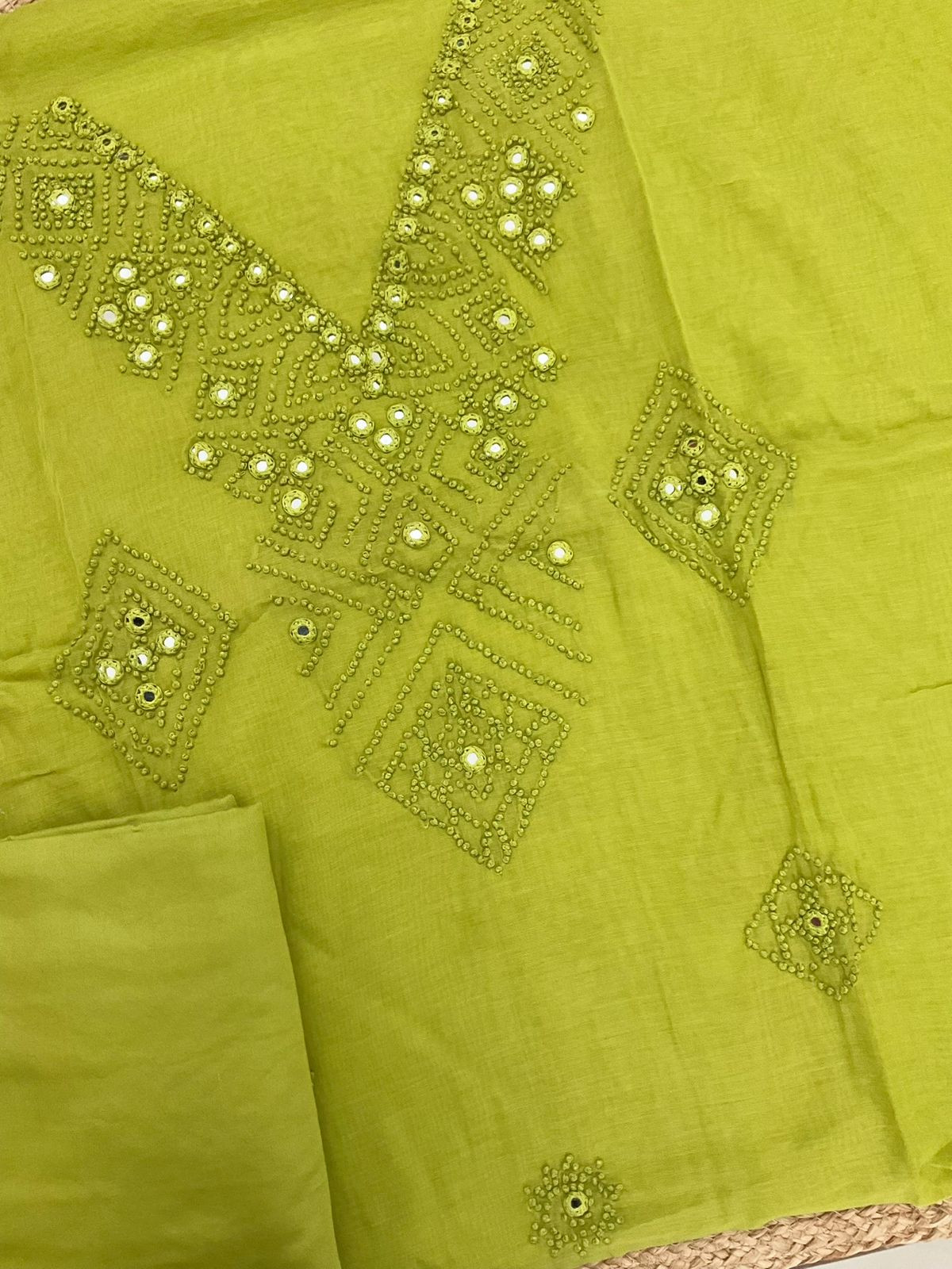 Pure Chanderi Embroidered Suit - Green