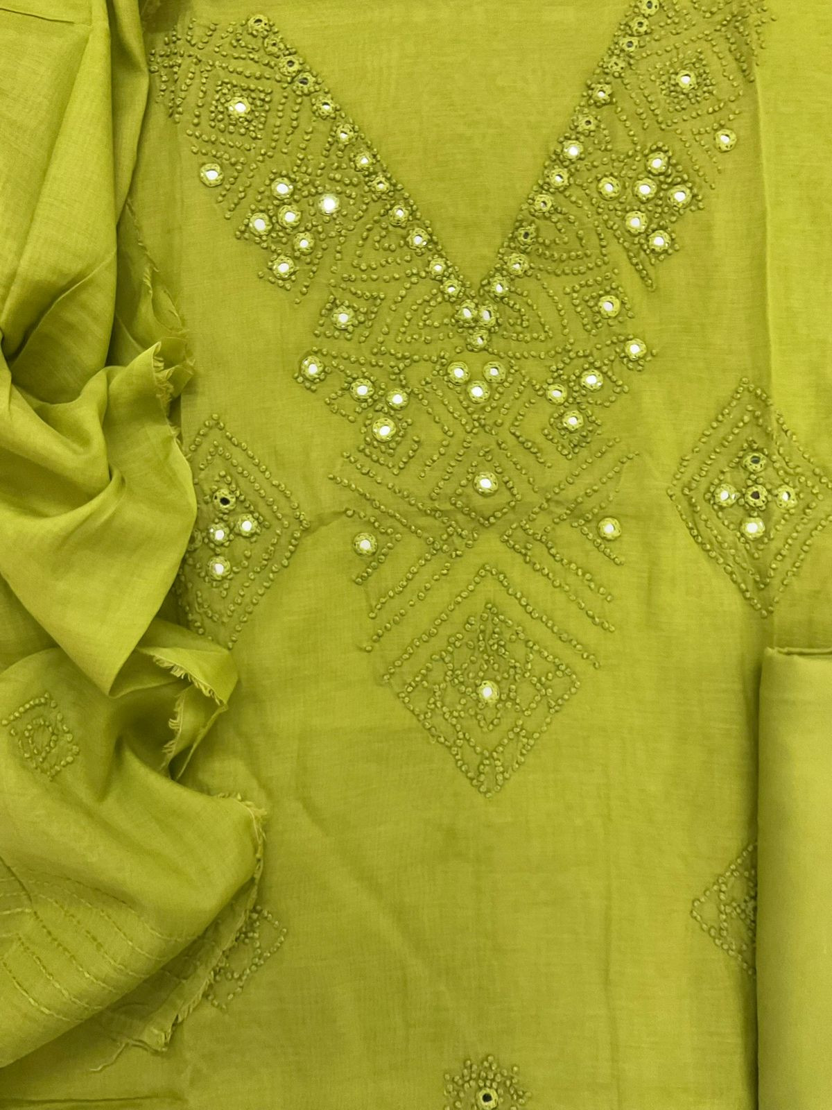 Pure Chanderi Embroidered Suit - Green