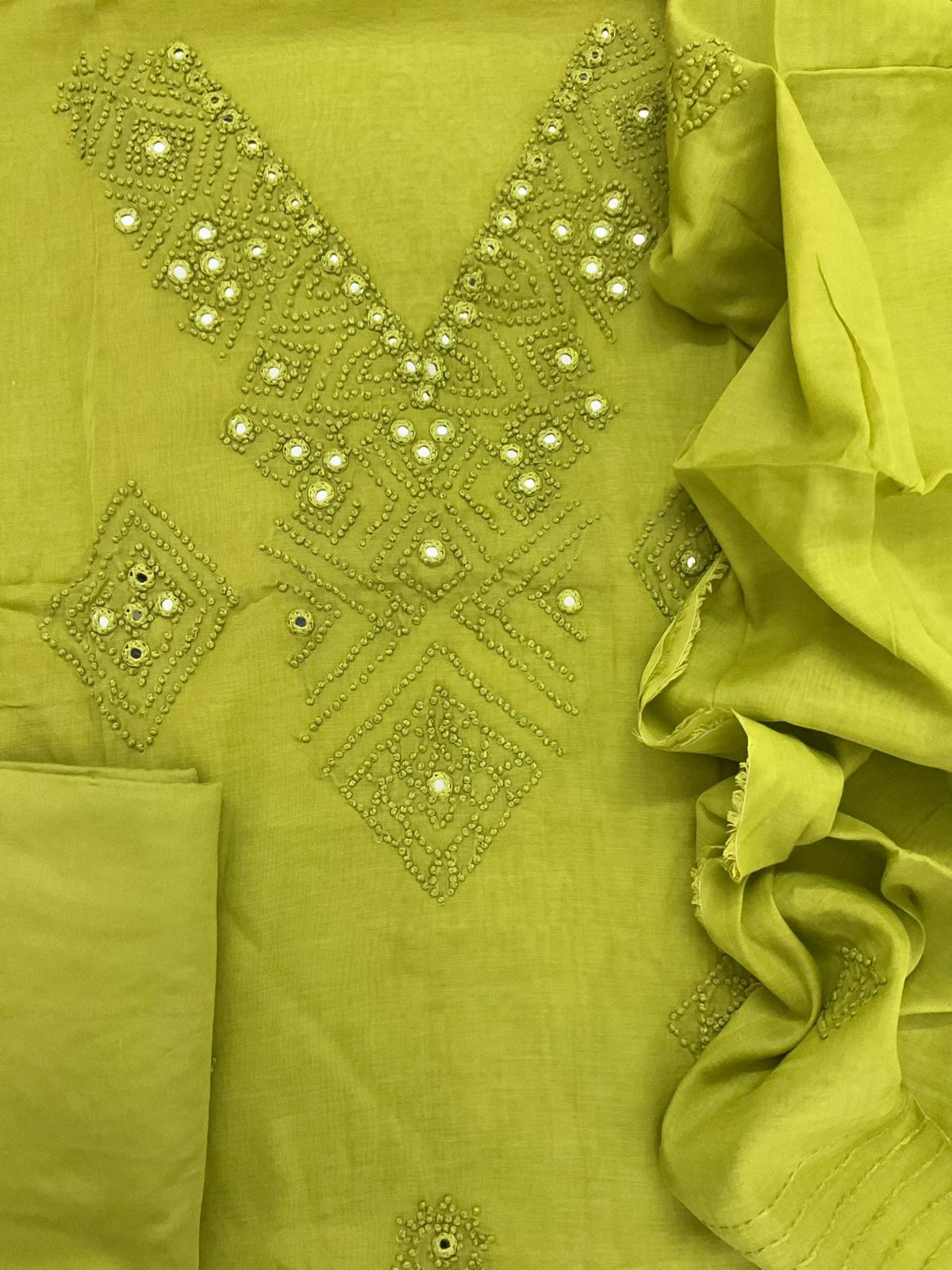 Pure Chanderi Embroidered Suit - Green
