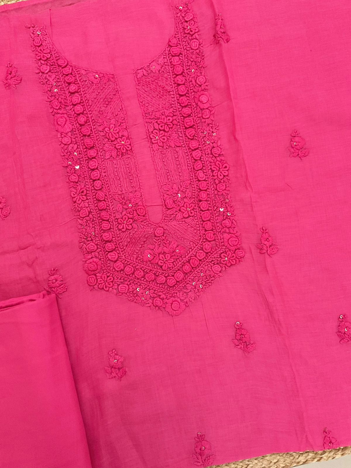 Pure Chanderi Embroidered Suit - Pink
